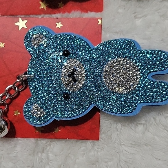 Sparkling Bear Bag Charm/Keychain Set - Black Or Blue.  Pick One. - Picture 2 of 4